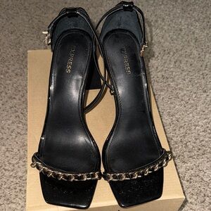 Express Chain Detail Black and Gold Heels